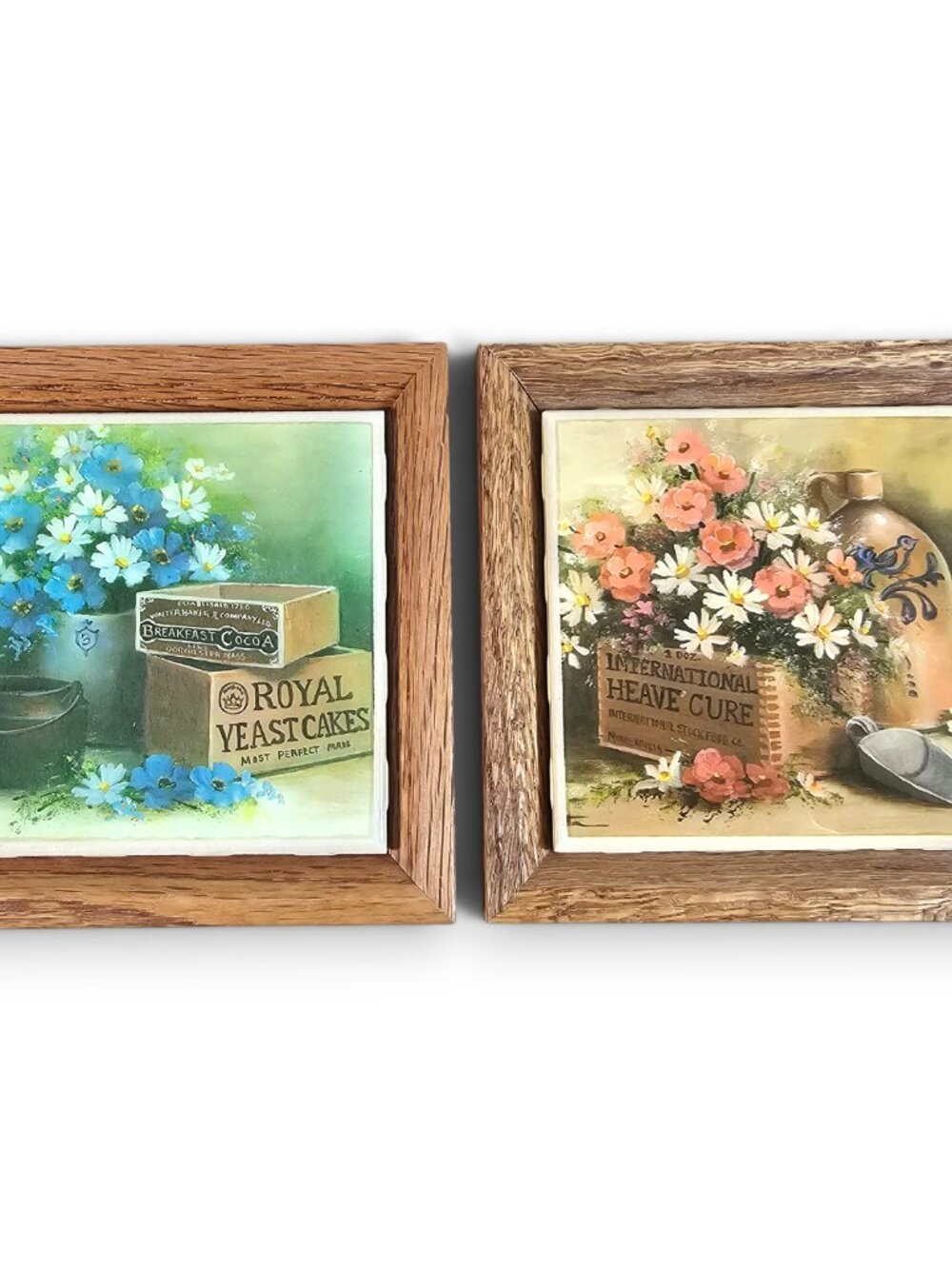 Kimberly Enterprises Set of 2 Framed Ceramic Tiles Floral Grandmacore Vintage